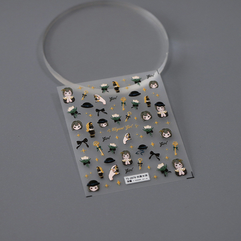 Armas multikas tüdruk 5D reljeefne isekleepuvad küünekleebised Bowknot Rose Star Moon 3D maniküür telefoni kleebised hulgimüük