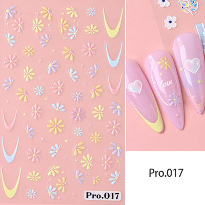 Valge lillega pits 5D reljeefsed kleebised küünekleebised õõnsad reljeefsed lilled, lehtede disain pulma maniküüri kaunistused LAKJ5D044