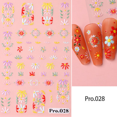 Valge lillega pits 5D reljeefsed kleebised küünekleebised õõnsad reljeefsed lilled, lehtede disain pulma maniküüri kaunistused LAKJ5D044