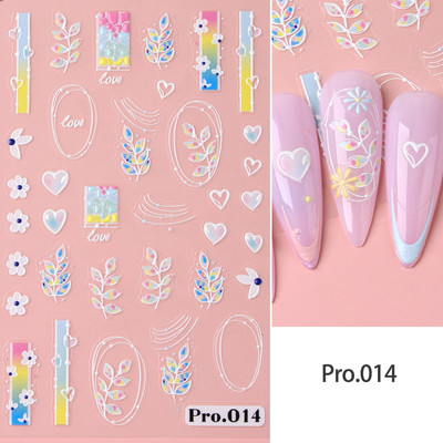 Valge lillega pits 5D reljeefsed kleebised küünekleebised õõnsad reljeefsed lilled, lehtede disain pulma maniküüri kaunistused LAKJ5D044