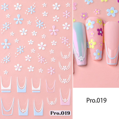 Valge lillega pits 5D reljeefsed kleebised küünekleebised õõnsad reljeefsed lilled, lehtede disain pulma maniküüri kaunistused LAKJ5D044