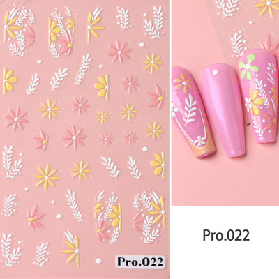 Valge lillega pits 5D reljeefsed kleebised küünekleebised õõnsad reljeefsed lilled, lehtede disain pulma maniküüri kaunistused LAKJ5D044