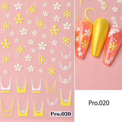 Valge lillega pits 5D reljeefsed kleebised küünekleebised õõnsad reljeefsed lilled, lehtede disain pulma maniküüri kaunistused LAKJ5D044