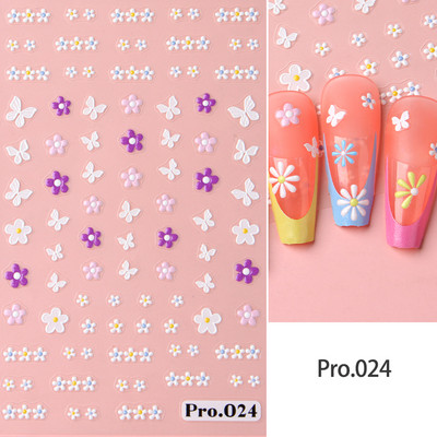 Valge lillega pits 5D reljeefsed kleebised küünekleebised õõnsad reljeefsed lilled, lehtede disain pulma maniküüri kaunistused LAKJ5D044