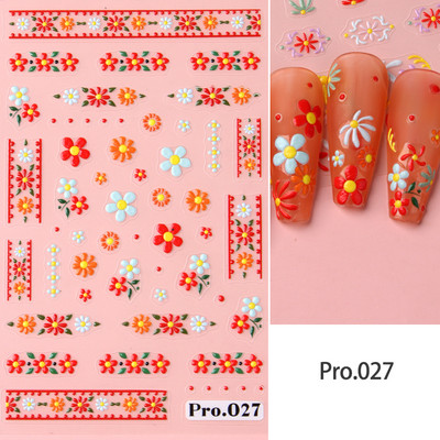 Valge lillega pits 5D reljeefsed kleebised küünekleebised õõnsad reljeefsed lilled, lehtede disain pulma maniküüri kaunistused LAKJ5D044