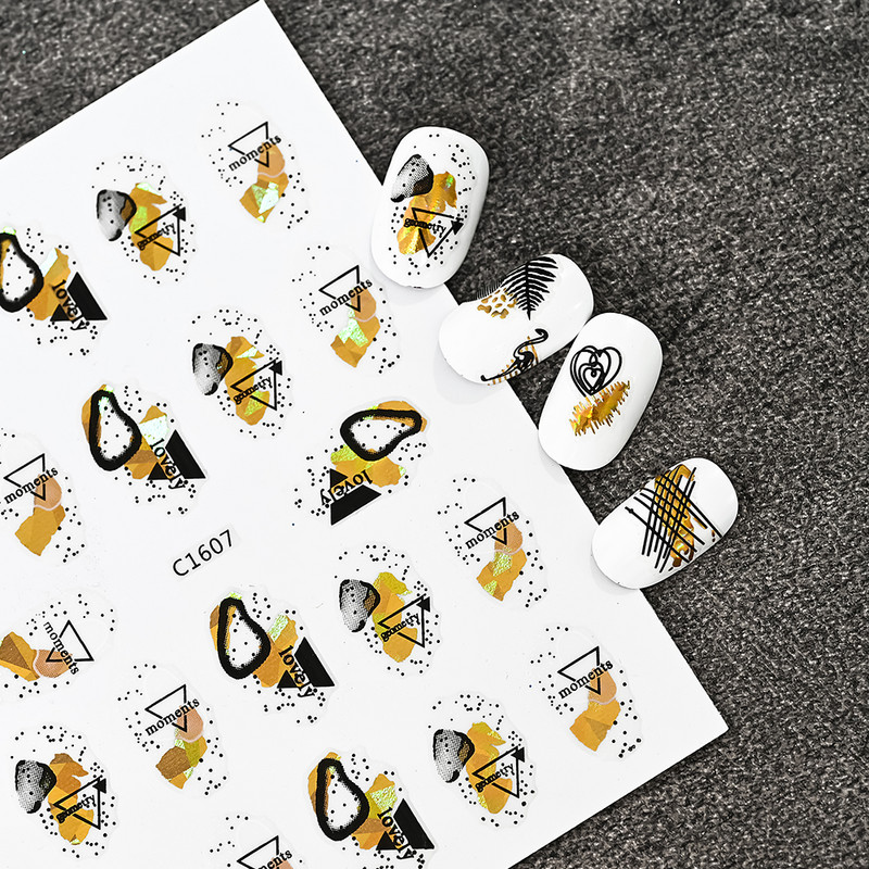 3D geomeetrilised jooned küünekleebised laserkuldne pronksjas disain Abstraktne marmorist küünekleebised fooliumid maniküüri kaunistused tarvikud