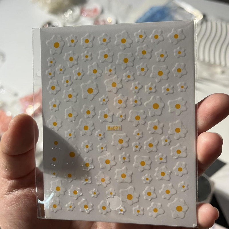 3D Nail Art Decals Summer Daisy White Florals Πέταλα Λουλούδια Αυτοκόλλητα νυχιών Διακόσμηση Μανικιούρ για Συμβουλές νυχιών Αξεσουάρ ομορφιάς#