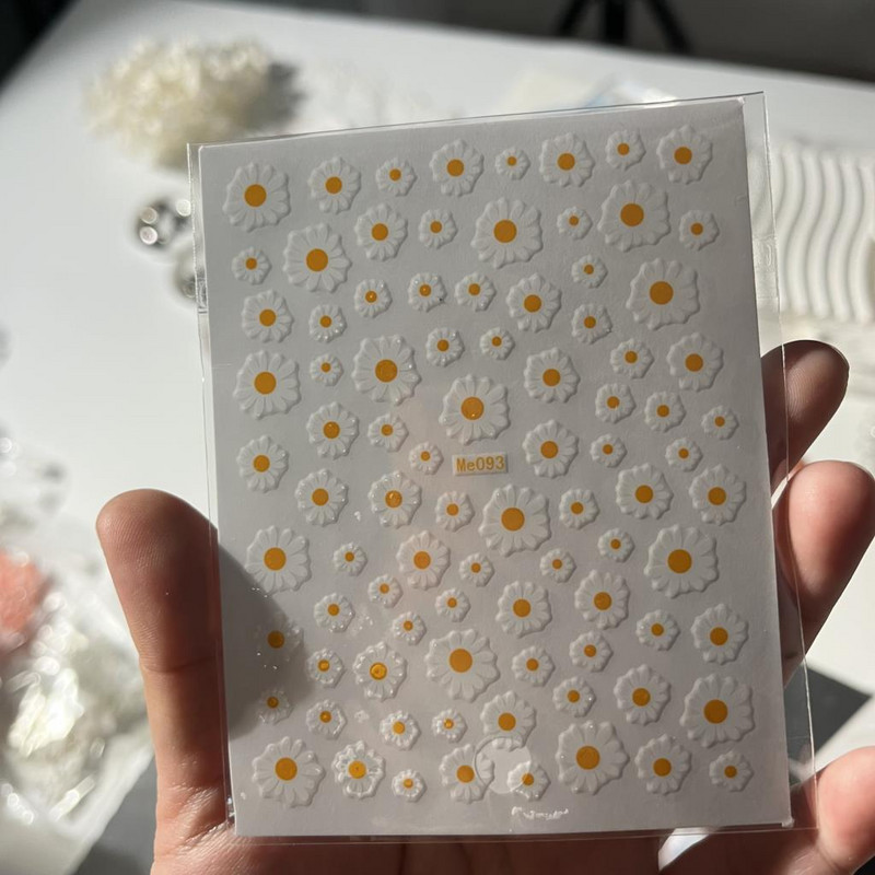 3D Nail Art Decals Summer Daisy White Florals Πέταλα Λουλούδια Αυτοκόλλητα νυχιών Διακόσμηση Μανικιούρ για Συμβουλές νυχιών Αξεσουάρ ομορφιάς#
