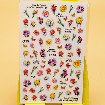 3D стикери за нокти Декали Самозалепващи се стикери за нокти Букет цветя Пчелен дизайн Стикери за маникюр Декорация за нокти