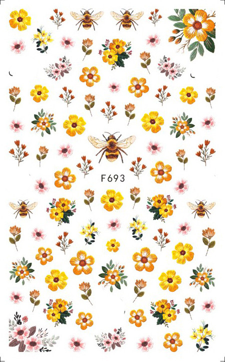 3D стикери за нокти Декали Самозалепващи се стикери за нокти Букет цветя Пчелен дизайн Стикери за маникюр Декорация за нокти