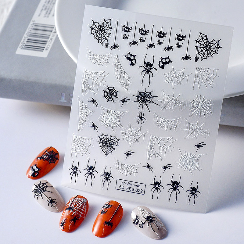 Bijela crna linija Paukova mreža Mačka 5D meki reljefni samoljepljivi naljepnici za nokte Jednostavne boemske popularne 3D naljepnice za manikuru