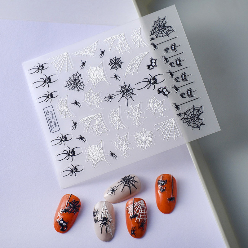 Bijela crna linija Paukova mreža Mačka 5D meki reljefni samoljepljivi naljepnici za nokte Jednostavne boemske popularne 3D naljepnice za manikuru