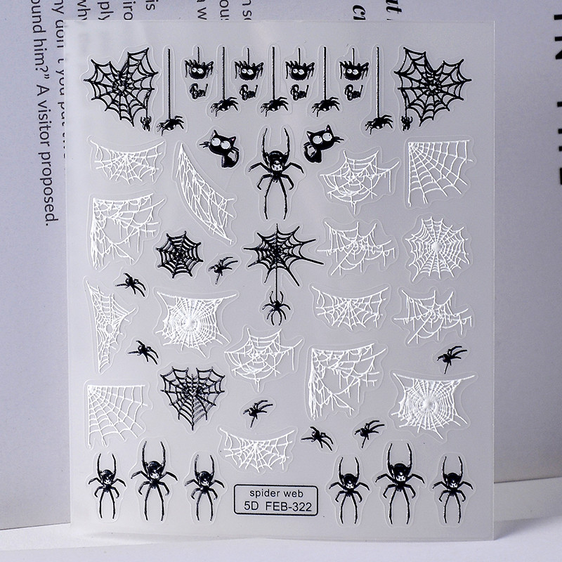 Bijela crna linija Paukova mreža Mačka 5D meki reljefni samoljepljivi naljepnici za nokte Jednostavne boemske popularne 3D naljepnice za manikuru