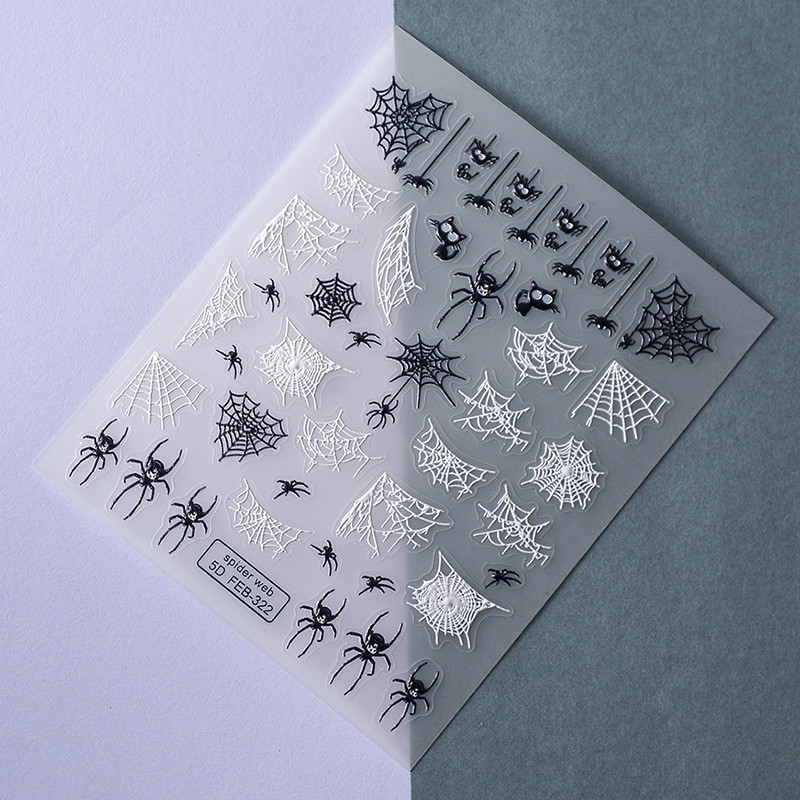 Bijela crna linija Paukova mreža Mačka 5D meki reljefni samoljepljivi naljepnici za nokte Jednostavne boemske popularne 3D naljepnice za manikuru