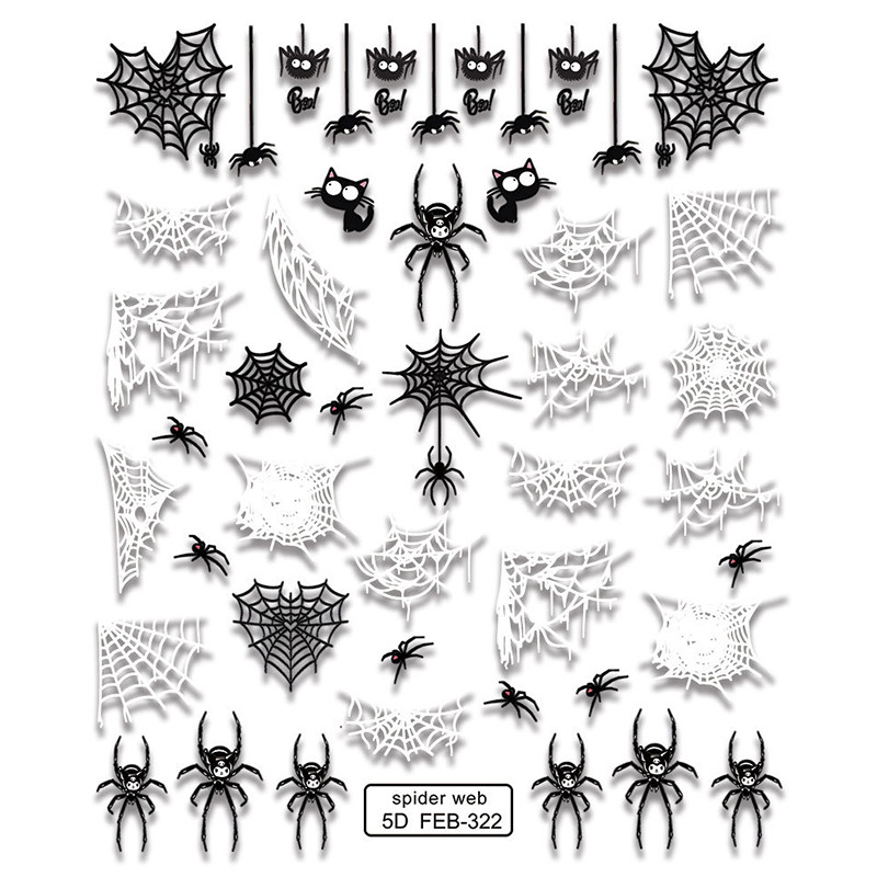 Bijela crna linija Paukova mreža Mačka 5D meki reljefni samoljepljivi naljepnici za nokte Jednostavne boemske popularne 3D naljepnice za manikuru