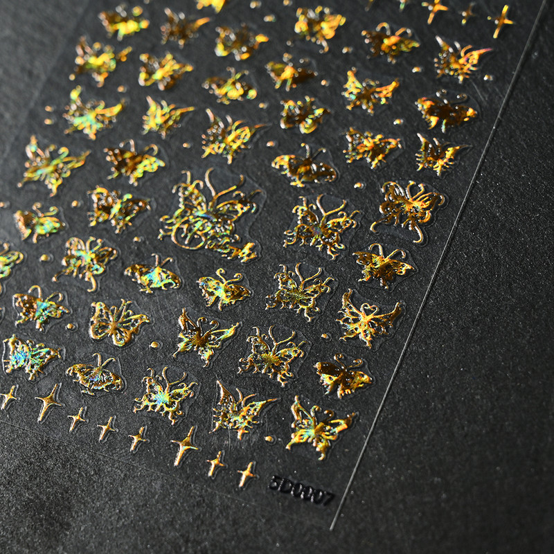 Laserski zlatni/srebrni šuplji leptir naljepnica za nokte Holografski leptiri ljepljivi klizač gel lak naljepnice Nail Art Decoratio