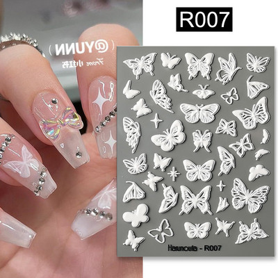 Auksinė gėlė 5D nagų lipdukai reljefiniai gėlių širdelės nagų lipdukai Dekoras pavasario akrilo lipnūs slankikliai manikiūras