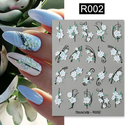 Auksinė gėlė 5D nagų lipdukai reljefiniai gėlių širdelės nagų lipdukai Dekoras pavasario akrilo lipnūs slankikliai manikiūras