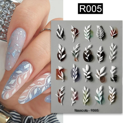 Auksinė gėlė 5D nagų lipdukai reljefiniai gėlių širdelės nagų lipdukai Dekoras pavasario akrilo lipnūs slankikliai manikiūras