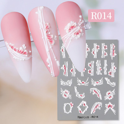 Auksinė gėlė 5D nagų lipdukai reljefiniai gėlių širdelės nagų lipdukai Dekoras pavasario akrilo lipnūs slankikliai manikiūras