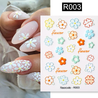 Auksinė gėlė 5D nagų lipdukai reljefiniai gėlių širdelės nagų lipdukai Dekoras pavasario akrilo lipnūs slankikliai manikiūras