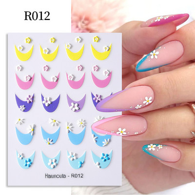 Auksinė gėlė 5D nagų lipdukai reljefiniai gėlių širdelės nagų lipdukai Dekoras pavasario akrilo lipnūs slankikliai manikiūras