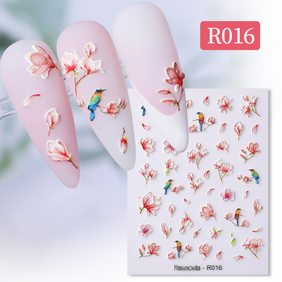 Auksinė gėlė 5D nagų lipdukai reljefiniai gėlių širdelės nagų lipdukai Dekoras pavasario akrilo lipnūs slankikliai manikiūras