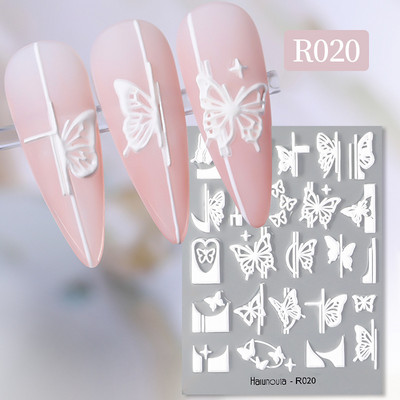 Auksinė gėlė 5D nagų lipdukai reljefiniai gėlių širdelės nagų lipdukai Dekoras pavasario akrilo lipnūs slankikliai manikiūras