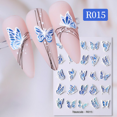 Auksinė gėlė 5D nagų lipdukai reljefiniai gėlių širdelės nagų lipdukai Dekoras pavasario akrilo lipnūs slankikliai manikiūras