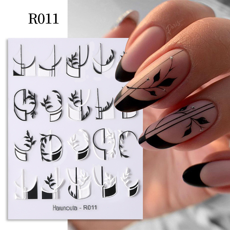 Auksinė gėlė 5D nagų lipdukai reljefiniai gėlių širdelės nagų lipdukai Dekoras pavasario akrilo lipnūs slankikliai manikiūras