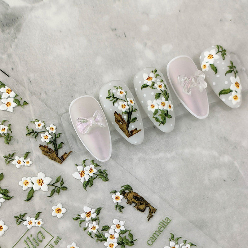 5D Akvarell Lilled Küünekleebised Valged Gardenia kroonlehed Lilled Liugur Liim Küünekleebised Kaunistus küüneotstele Ilu