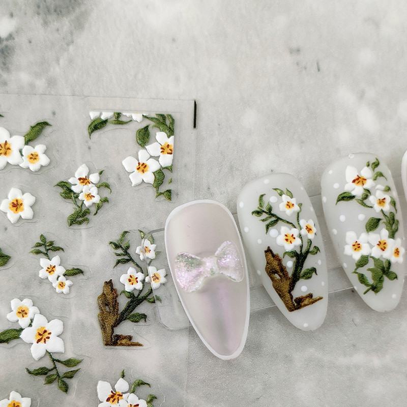 5D Akvarell Lilled Küünekleebised Valged Gardenia kroonlehed Lilled Liugur Liim Küünekleebised Kaunistus küüneotstele Ilu