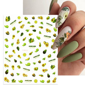 Roheline Avokaado Armsad Kleebised Vajutage Küüntele Suvi Puu Cartoon Disain Liugurid Küünte Kunst Võluv 3D Kleebised Kleebised Maniküür DIY
