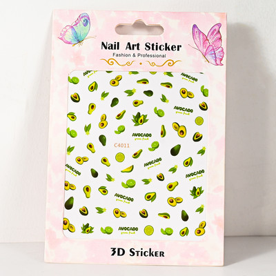 Roheline Avokaado Armsad Kleebised Vajutage Küüntele Suvi Puu Cartoon Disain Liugurid Küünte Kunst Võluv 3D Kleebised Kleebised Maniküür DIY
