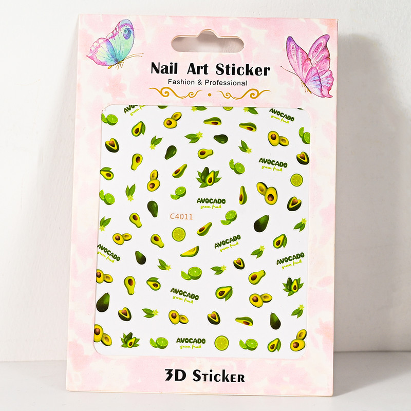 Roheline Avokaado Armsad Kleebised Vajutage Küüntele Suvi Puu Cartoon Disain Liugurid Küünte Kunst Võluv 3D Kleebised Kleebised Maniküür DIY