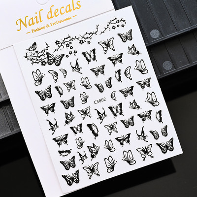 1 db arany ezüst fém pillangó lézeres körömmatrica 3D bronzosító öntapadó körömmatricák barkácsolás holografikus körömdíszítés TZ0238