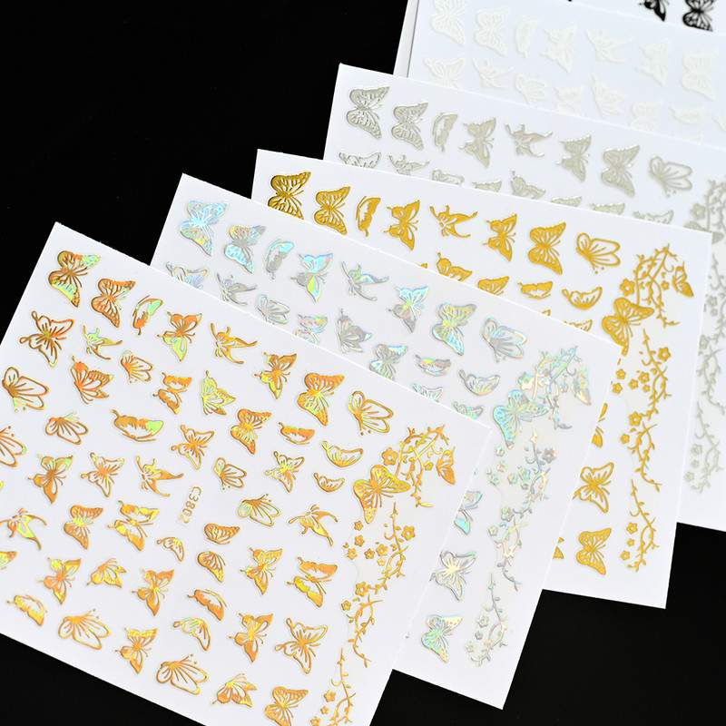 1 db arany ezüst fém pillangó lézeres körömmatrica 3D bronzosító öntapadó körömmatricák barkácsolás holografikus körömdíszítés TZ0238