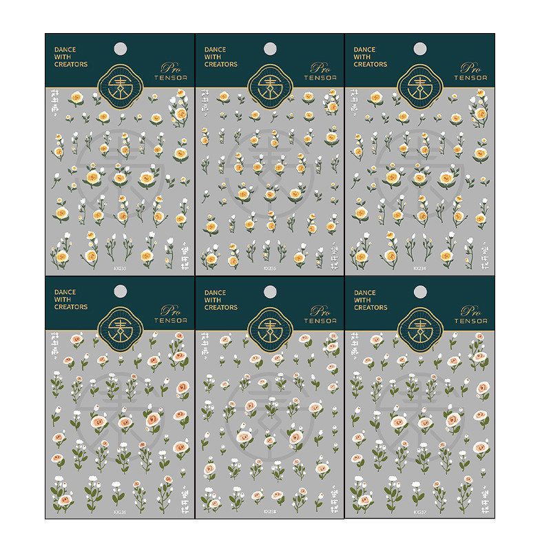 Rõivas sinine kollane roosiõis 5D pehmed reljeefsed reljeefid isekleepuvad küünte kaunistused kleebis taim 3D maniküüri telefoni kleebised