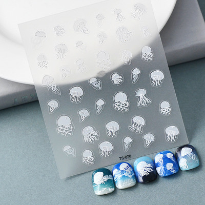 Μέδουσες Γοργόνα Κοχύλι 5D ανάγλυφα Αυτοκόλλητα Διακοσμητικά νυχιών Αυτοκόλλητα Παραλία Sea Waves Καλοκαιρινά αυτοκόλλητα μανικιούρ