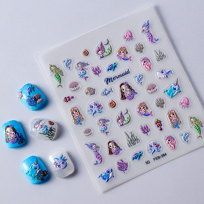Μέδουσες Γοργόνα Κοχύλι 5D ανάγλυφα Αυτοκόλλητα Διακοσμητικά νυχιών Αυτοκόλλητα Παραλία Sea Waves Καλοκαιρινά αυτοκόλλητα μανικιούρ