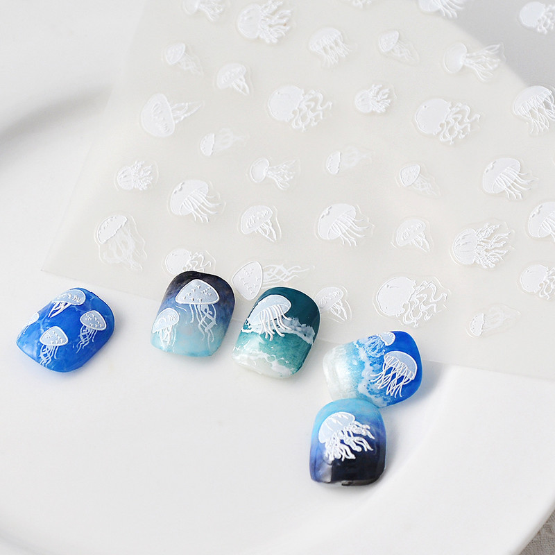 Μέδουσες Γοργόνα Κοχύλι 5D ανάγλυφα Αυτοκόλλητα Διακοσμητικά νυχιών Αυτοκόλλητα Παραλία Sea Waves Καλοκαιρινά αυτοκόλλητα μανικιούρ