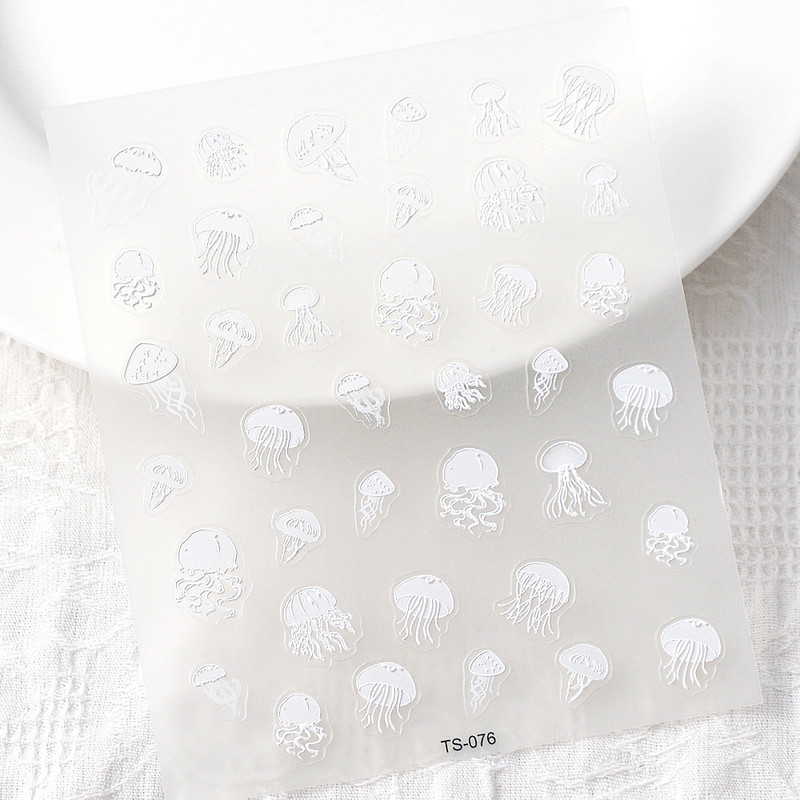 Μέδουσες Γοργόνα Κοχύλι 5D ανάγλυφα Αυτοκόλλητα Διακοσμητικά νυχιών Αυτοκόλλητα Παραλία Sea Waves Καλοκαιρινά αυτοκόλλητα μανικιούρ