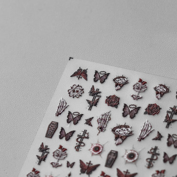 Y2K Blood Pupil Skeleton Red Rose Butterfly 5D мек релефен релефен самозалепващ стикер за нокти Art Dark Coffin 3D маникюр Decal