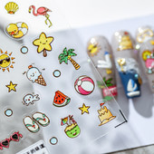 Nyári strand aranyos rajzfilm 5D puha domborművek öntapadó körömdíszítés matricák tengeri ünnep nő 3D köröm matricák nagykereskedés