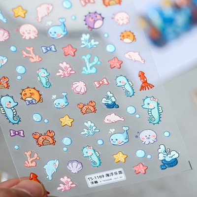 Nyári strand aranyos rajzfilm 5D puha domborművek öntapadó körömdíszítés matricák tengeri ünnep nő 3D köröm matricák nagykereskedés