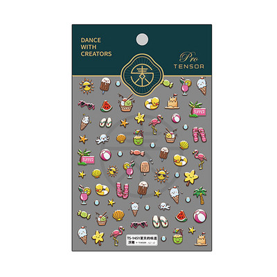 Nyári strand aranyos rajzfilm 5D puha domborművek öntapadó körömdíszítés matricák tengeri ünnep nő 3D köröm matricák nagykereskedés