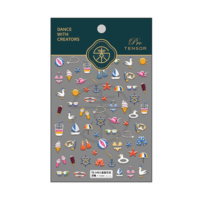 Nyári strand aranyos rajzfilm 5D puha domborművek öntapadó körömdíszítés matricák tengeri ünnep nő 3D köröm matricák nagykereskedés