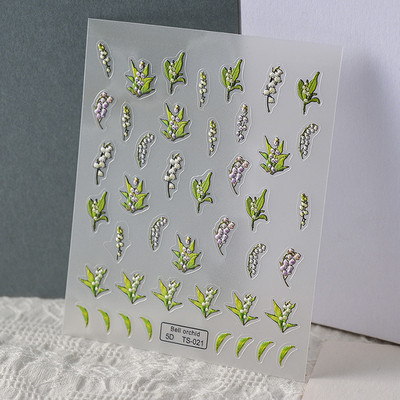 Cvjetovi plave anemone 5D meki reljefni reljefi Samoljepljive naljepnice za nokte Tratinčica Bijelo zvono Orhideja Naljepnice za manikuru Veleprodaja