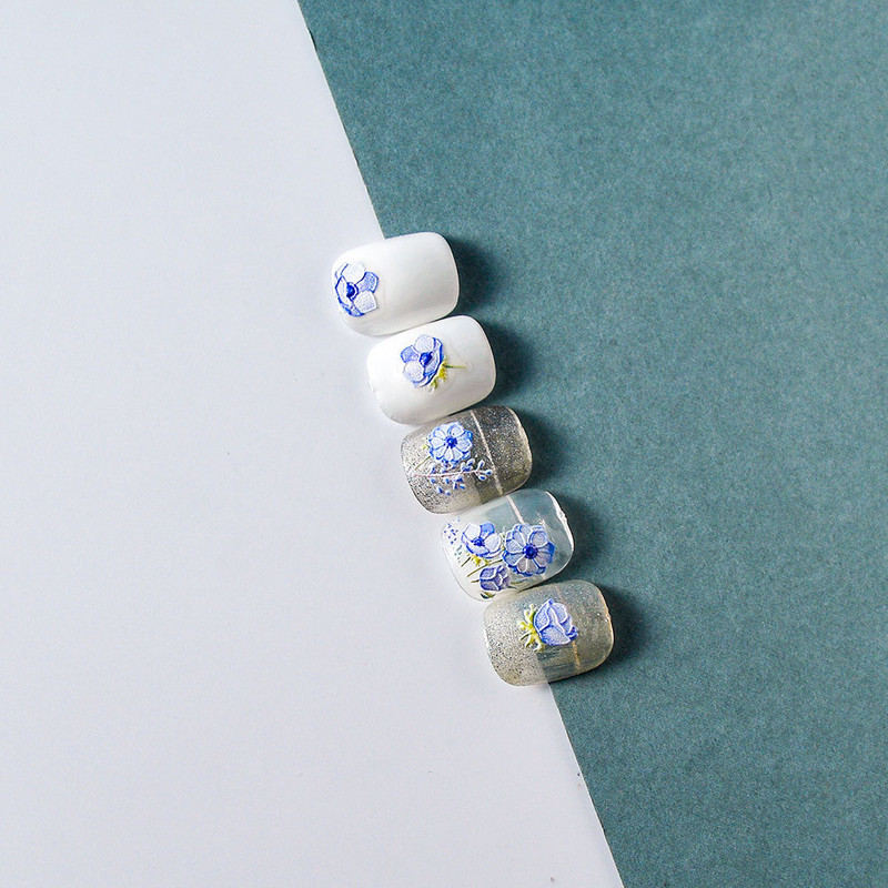 Cvjetovi plave anemone 5D meki reljefni reljefi Samoljepljive naljepnice za nokte Tratinčica Bijelo zvono Orhideja Naljepnice za manikuru Veleprodaja