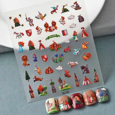 Αυτοκόλλητο αυτοκόλλητο αυτοκόλλητο νυχιών με παραδοσιακό σχέδιο με 5D ανάγλυφο σύννεφο, Delicate μανικιούρ Decal Decal